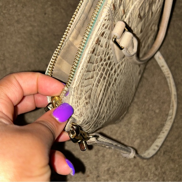 Brahmin Cream Crocodile-Embossed Satchel with Detachable Strap - Picture 10 of 11